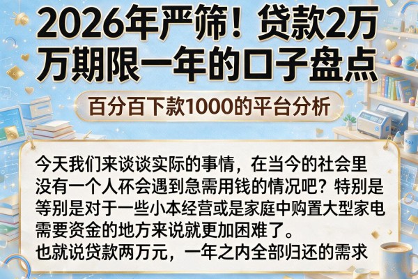2026年严筛!贷款2万期限一年的口子盘点,附百分百下款1000的平台分析