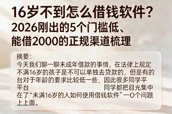 16岁不到怎么借钱软件?2026刚出的5个门槛低、能借2000的正规渠道梳理