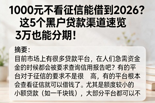 1000元不看征信能借到2026?这5个黑户贷款渠道速览,3万也能分期!