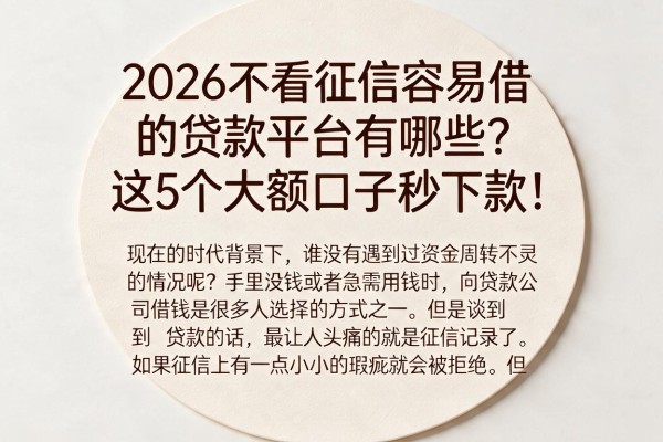 2026不看征信容易借的贷款平台有哪些?这5个大额口子秒下款!