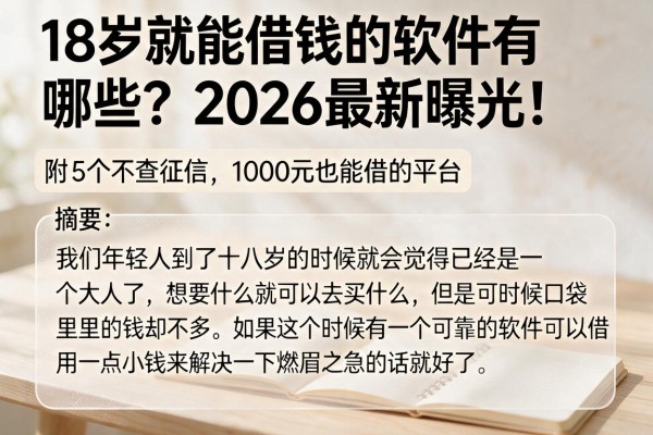 18岁就能借钱的软件有哪些？2026最新曝光！附5个不查征信、1000元也能借的平台