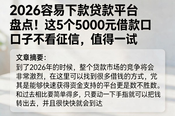 2026容易下款贷款平台盘点!这5个5000元借款口子不看征信,值得一试