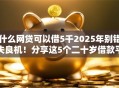 什么网贷可以借5千2025年别错失良机！分享这5个二十岁借款平台秒过2025年