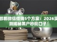 邯郸微信借钱5个方案：2026实测揭秘黑户秒批口子！