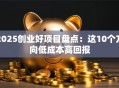 2025创业好项目盘点：这10个方向低成本高回报
