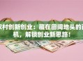 农村创新创业：藏在田间地头的商机，解锁创业新思路！