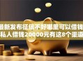 最新发布征信不好哪里可以借钱，私人借钱20000元有这8个渠道