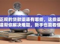 正规的贷款渠道有哪些，这些渠道帮你解决难题，新手也能看懂