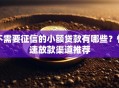 不需要征信的小额贷款有哪些？快速放款渠道推荐