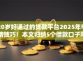 20岁好通过的贷款平台2025年申请技巧！本文归纳5个借款口子年轻人容易通过