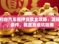 邢台汽车抵押贷款全攻略：流程、条件、额度及避坑指南