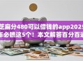 芝麻分480可以借钱的app2025年必瞧这5个！本文解答百分百通过率的网贷APP