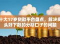 十大17岁贷款平台盘点，解决多头好下款的分期口子的问题