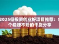2025低投资创业好项目推荐：5个稳赚不赔的干货分享