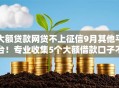 大额贷款网贷不上征信9月其他平台！专业收集5个大额借款口子不上征信