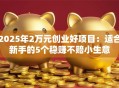 2025年2万元创业好项目：适合新手的5个稳赚不赔小生意
