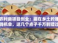 农村新项目创业：藏在乡土的赚钱机会，这几个点子千万别错过！