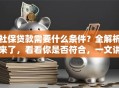 社保贷款需要什么条件？全解析来了，看看你是否符合，一文讲清楚