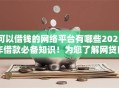 可以借钱的网络平台有哪些2025年借款必备知识！为您了解网贷口子可以借款的软件很多