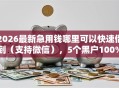 2026最新急用钱哪里可以快速借到（支持微信），5个黑户100%下款口子无私分享