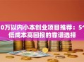 10万以内小本创业项目推荐：5个低成本高回报的靠谱选择