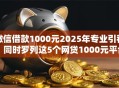 微信借款1000元2025年专业引荐！同时罗列这5个网贷1000元平台