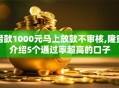 借款1000元马上放款不审核,隆重介绍5个通过率超高的口子