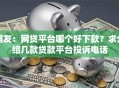 网友：网贷平台哪个好下款？求介绍几款贷款平台投诉电话