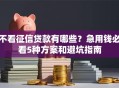 不看征信贷款有哪些？急用钱必看5种方案和避坑指南