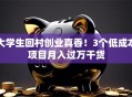 大学生回村创业真香！3个低成本项目月入过万干货