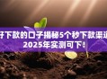好下款的口子揭秘5个秒下款渠道2025年实测可下！