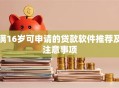 满16岁可申请的贷款软件推荐及注意事项