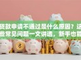 贷款申请不通过是什么原因？这些常见问题一文讲透，新手也能轻松搞懂