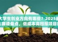 大学生创业方向有哪些？2025最火赛道盘点，低成本高回报项目别错过