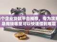 5个企业贷款平台推荐，专为攻克急用钱哪里可以快速借到难题