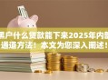 黑户什么贷款能下来2025年内部通道方法!本文为您深入阐述! 黑户什么贷款能下来2025年内部通道方法!本文为您深入阐述!