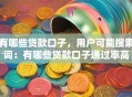 有哪些贷款口子，用户可能搜索词：有哪些贷款口子通过率高