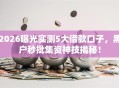 2026曝光实测5大借款口子，黑户秒批集资神技揭秘！