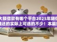 大额借款有哪个平台2025年随借随还的实际上可选的不少！本篇细致分说这五个网贷平台！