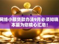 网络小额贷款办法9月必须知晓！本篇为您精心汇总！