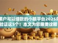 黑户可以借款的小额平台2025年验证这5个！本文为您隆重诠释！