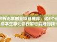 农村无本创业项目推荐：这5个低成本生意让你在家也能赚到钱！