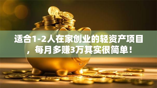 适合1-2人在家创业的轻资产项目，每月多赚3万其实很简单！