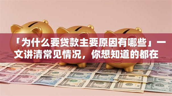 「为什么要贷款主要原因有哪些」一文讲清常见情况，你想知道的都在这，别错过啦