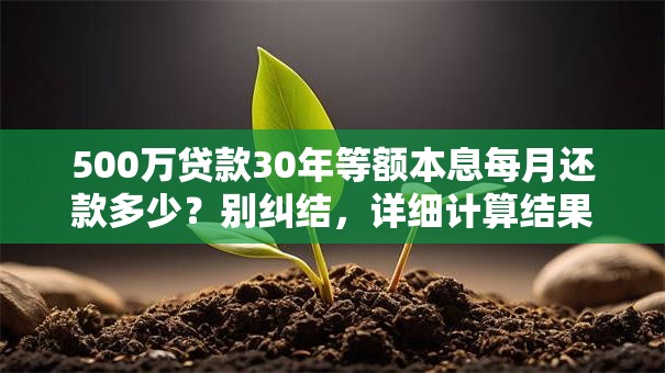 500万贷款30年等额本息每月还款多少？别纠结，详细计算结果马上告诉你！