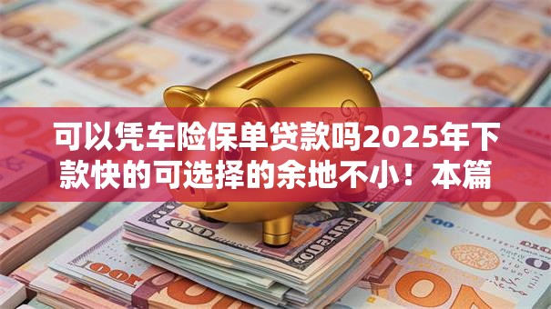 可以凭车险保单贷款吗2025年下款快的可选择的余地不小！本篇为您细致归类这5个借钱平台！