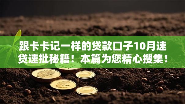 跟卡卡记一样的贷款口子10月速贷速批秘籍！本篇为您精心搜集！