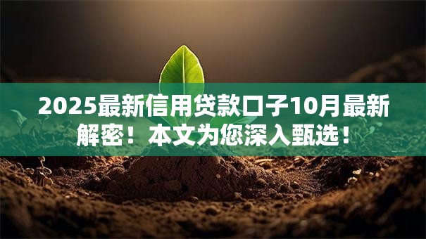 2025最新信用贷款口子10月最新解密！本文为您深入甄选！