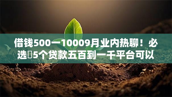 借钱500一10009月业内热聊！必选​5个贷款五百到一千平台可以借