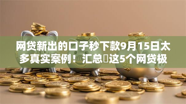 网贷新出的口子秒下款9月15日太多真实案例！汇总​这5个网贷极速下钱口子